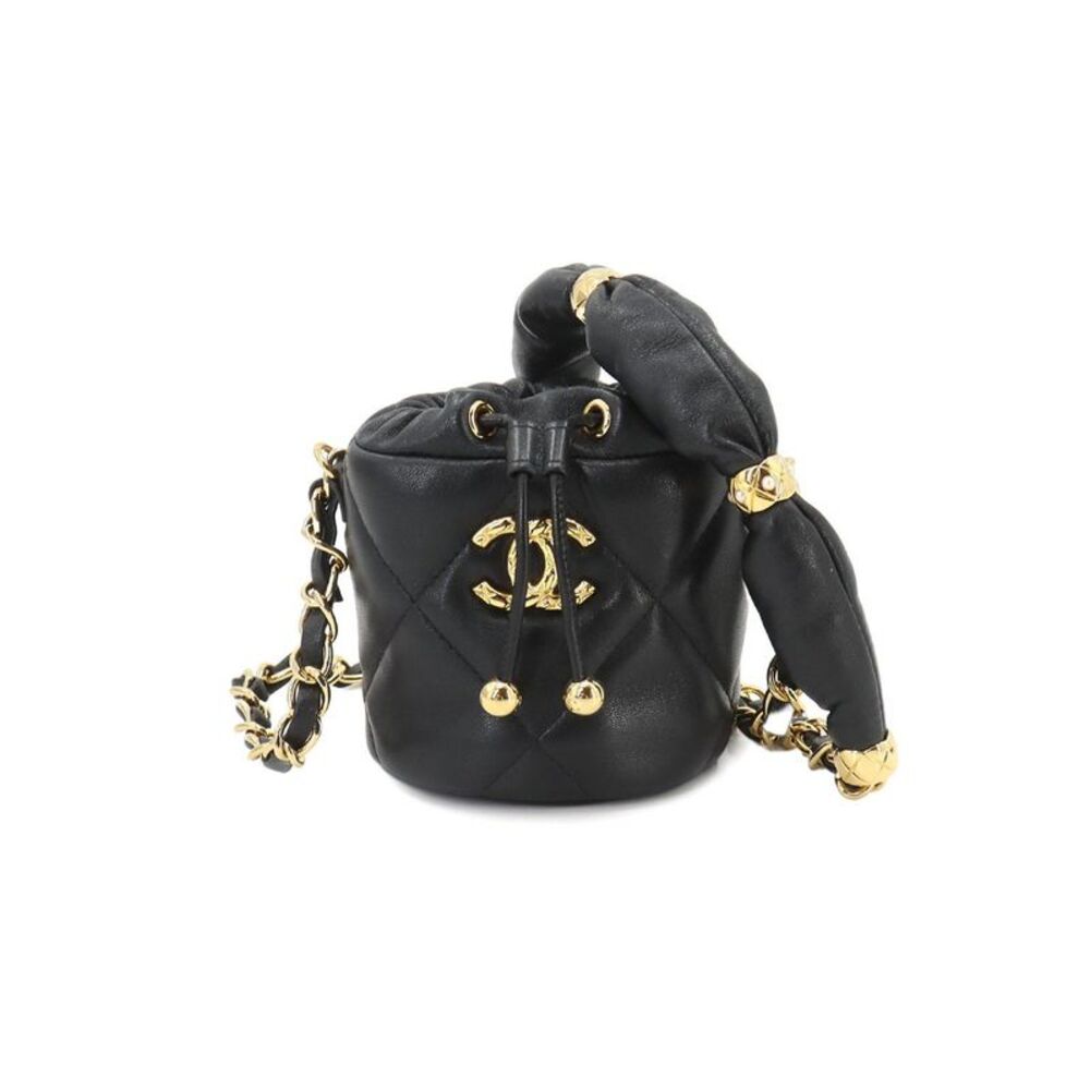 Pre Loved Chanel Leather Bucket Bag with Dust Bag and Guarantee Card Women Black - Picture 1 of 8